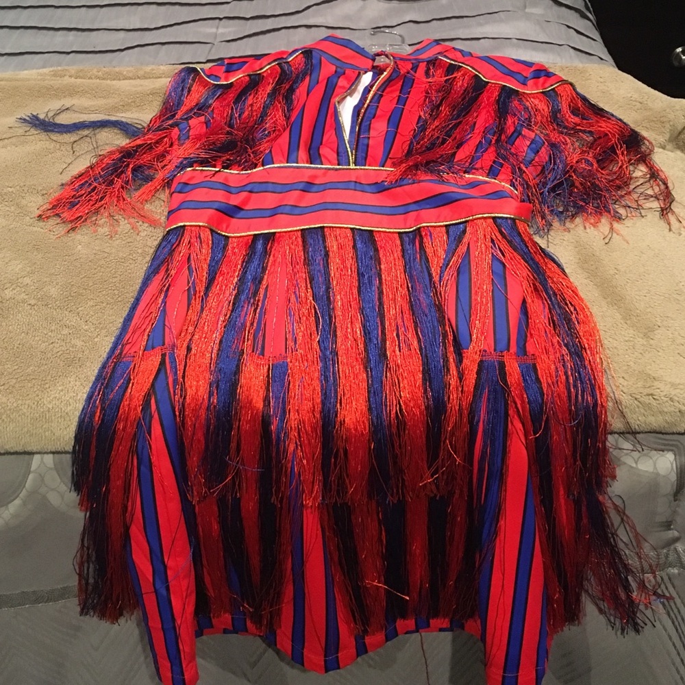 Orange and blue stripe fringe dress